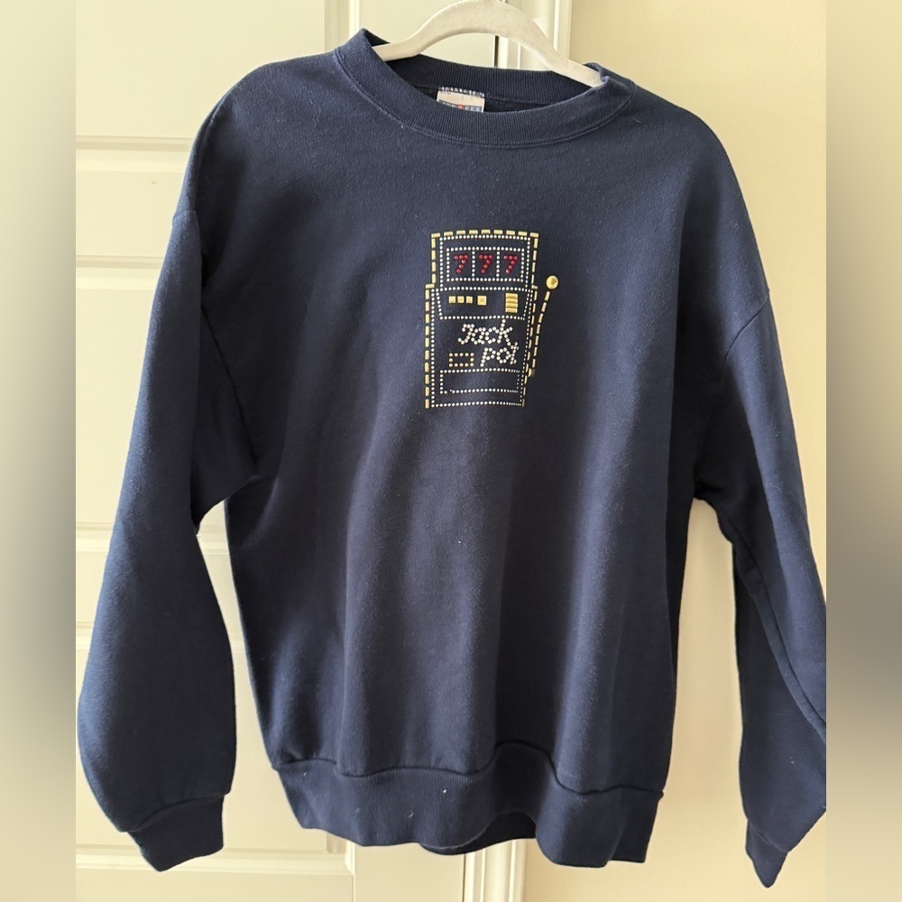 Vintage Jackpot 777 Jerzees Sweatshirt Large Navy Blue Made In Usa 90s Casino